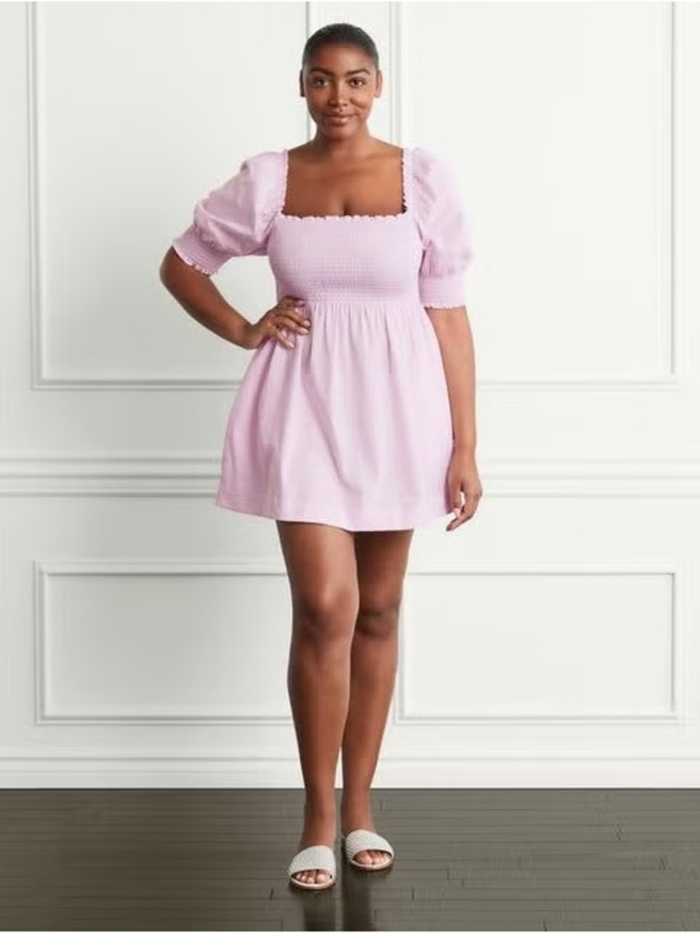 Hill House Pink Smocked Babydoll Mini Dress